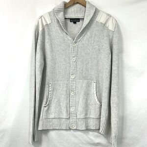 TRASH NOUVEAU Gray Shawl Collar Commando Cardigan Sweater Men's L Shoulder Patch
